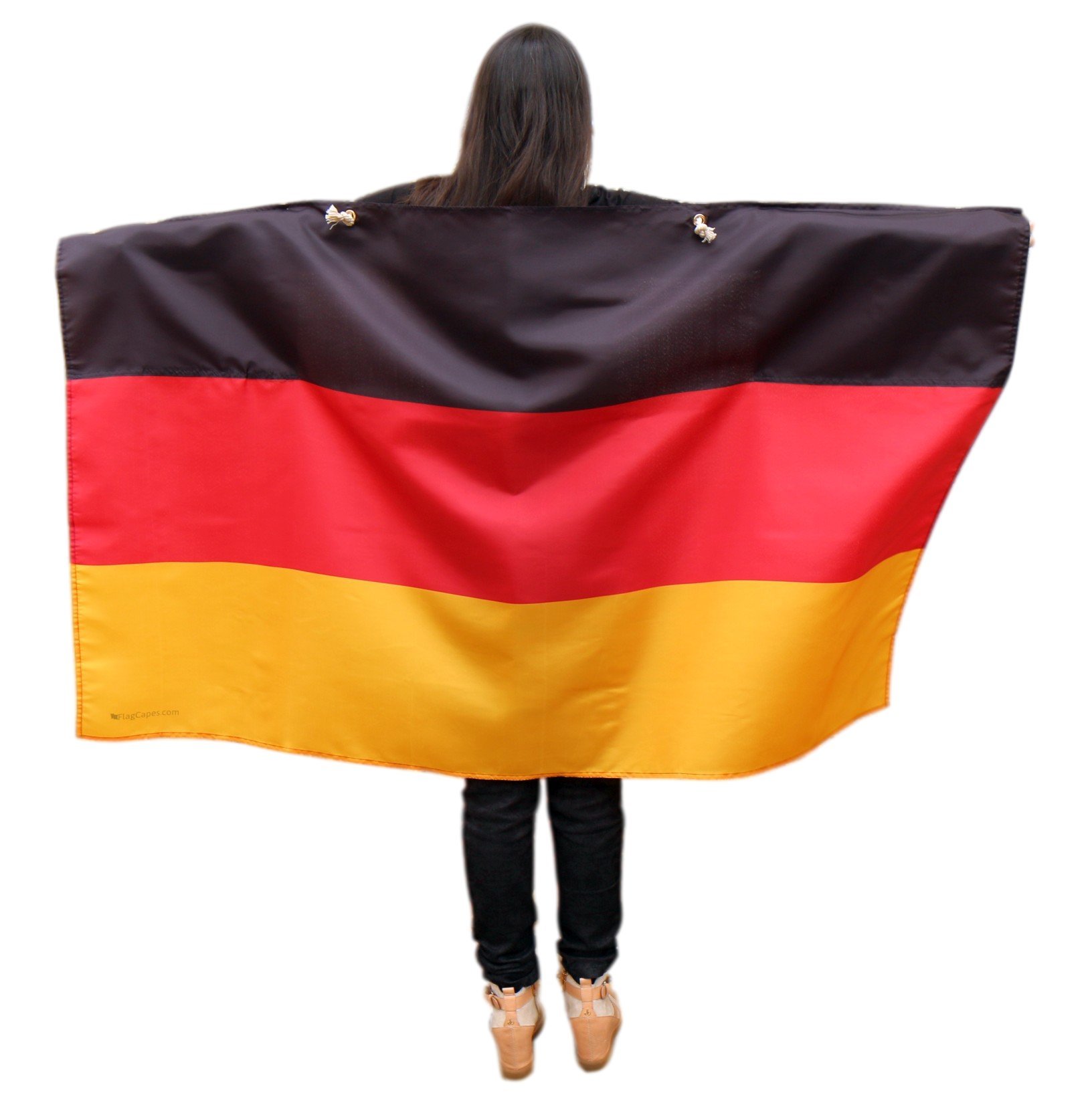 German Germany Flag Cape with Microfiber Storage Pouch - Full Size Wearable Flag with Sleeves and Soft Neck Tie for Adults - Use it as a Poncho, Wrap, Cloak, Or Shawl
