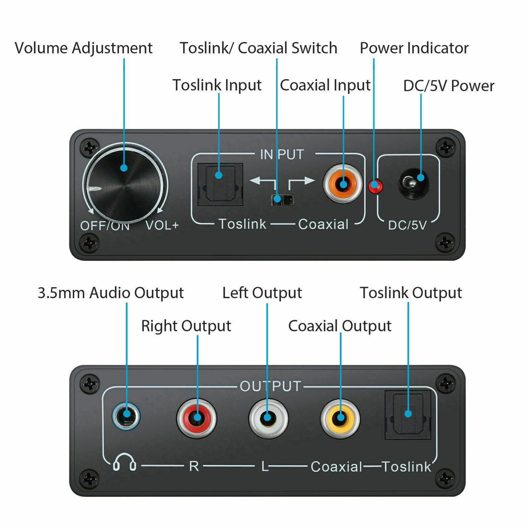 6X Toslink Coaxial ÓPtico Digital de 192 KHz una AnalóGico 3.5Mm Convertidor de Audio de Alta Fidelidad con Spdif