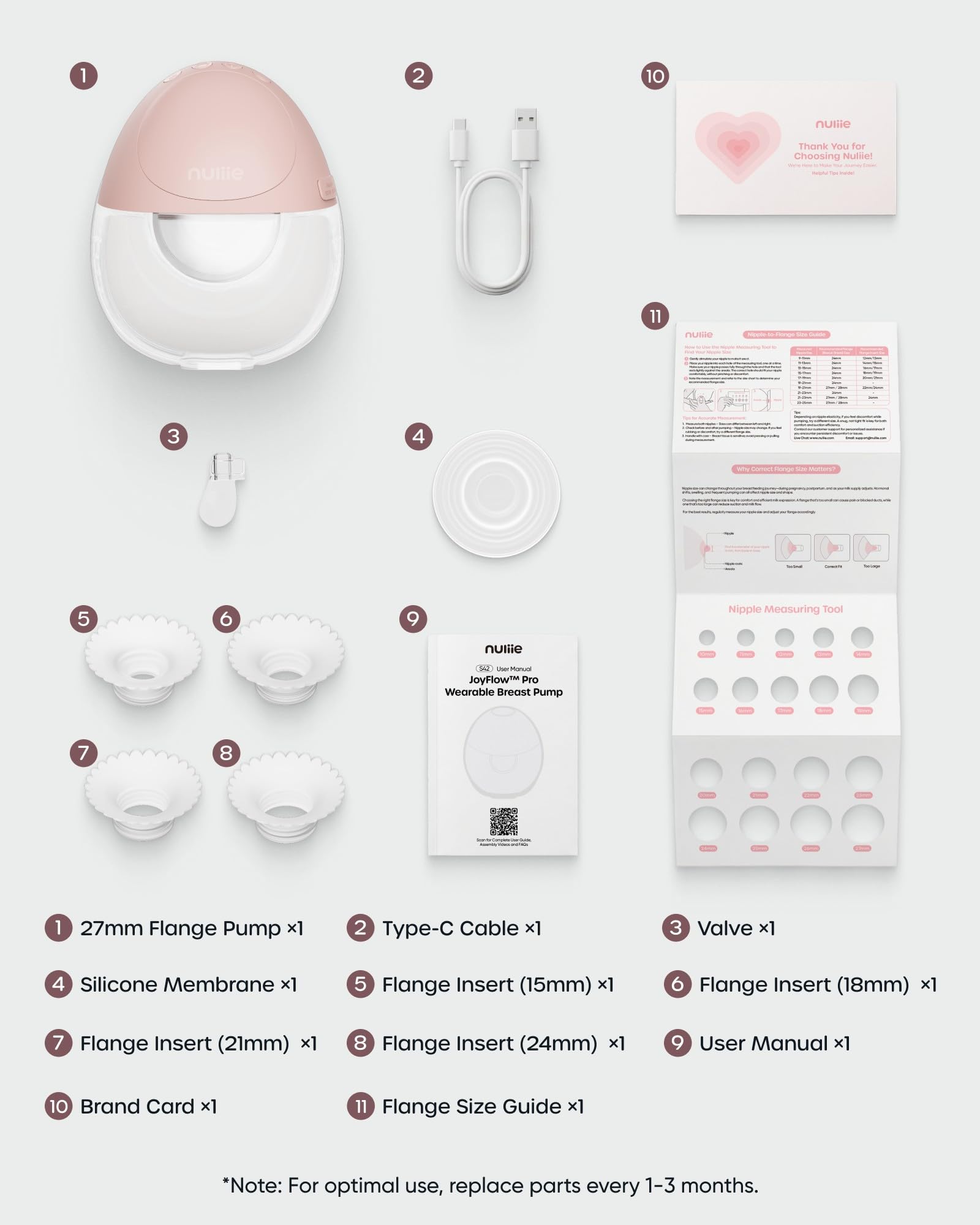 Nuliie JoyFlow Air - Sacaleche eléctrico, extractor de leche portátil manos libres, 3 modos & 12 niveles, silencioso y sin BPA, brida de 27 mm y puntas 15/18/21/24 mm - 1 - Blanco claro