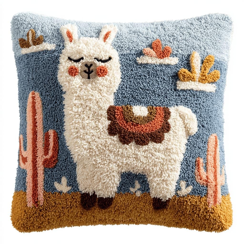 AxiangziK Latch Hook Pillow Kit for Adults,Alpaca 17X17In Latch Hook Kit for Pillow Cover with Instruction for Beginner Cross Stitch Sofa Cushion Cover with Crochet Yarn for Beginners and Home Decor