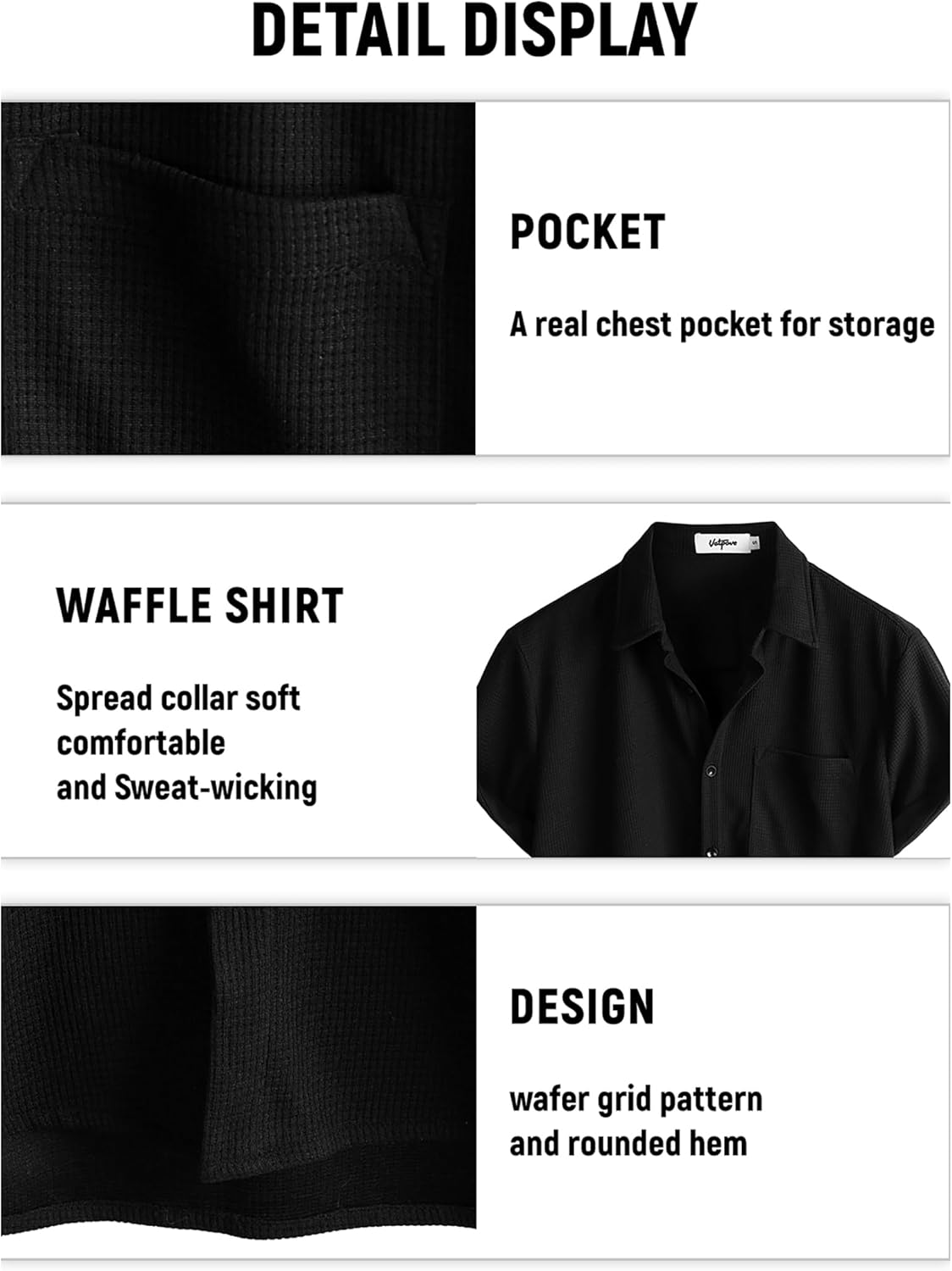 VATPAVE Mens Casual Waffle Shirt Short Sleeve Button Down Summer Shirts Loose Fit Beach Shirts - Image 6