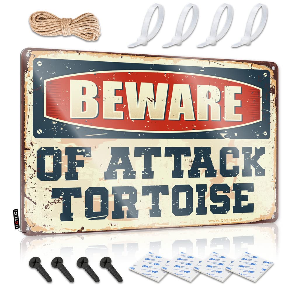 HELIOFORGE Cave Man Bar Beware Of Attack Tortoise Sign Wall Signs Metal Signs Decor(30X40CM)