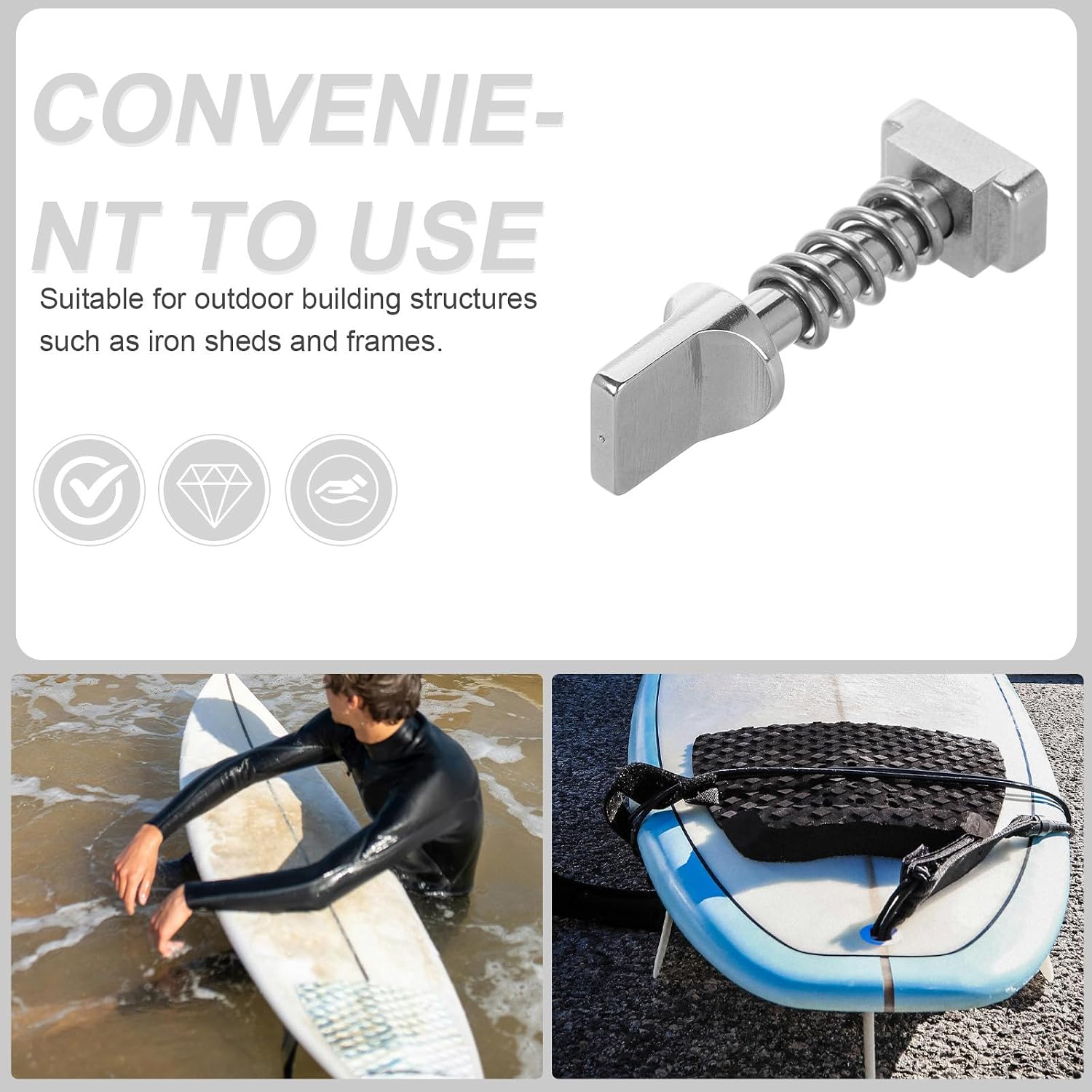 Surfboard Fin Screw Kit Stainless Steel Spring Washer Paddleboard Fin Screw Mount Replacement for Stand up Paddle Board Surfing Accessories