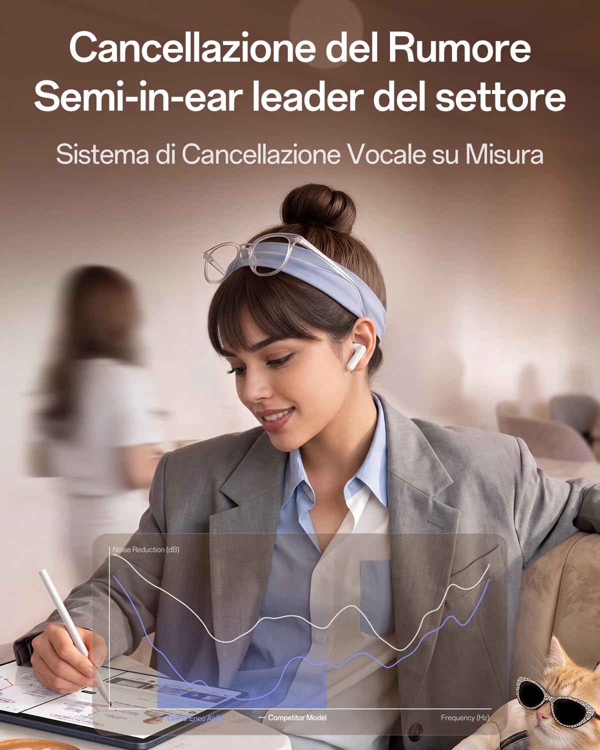 OPPO Enco Air5s Auricolari wireless semi-in-ear con cancellazione rumore adattiva, tre microfoni per chiamate IA nitide, Bluetooth 6.0, autonomia totale 48 ore con custodia ricarica, Lunar White