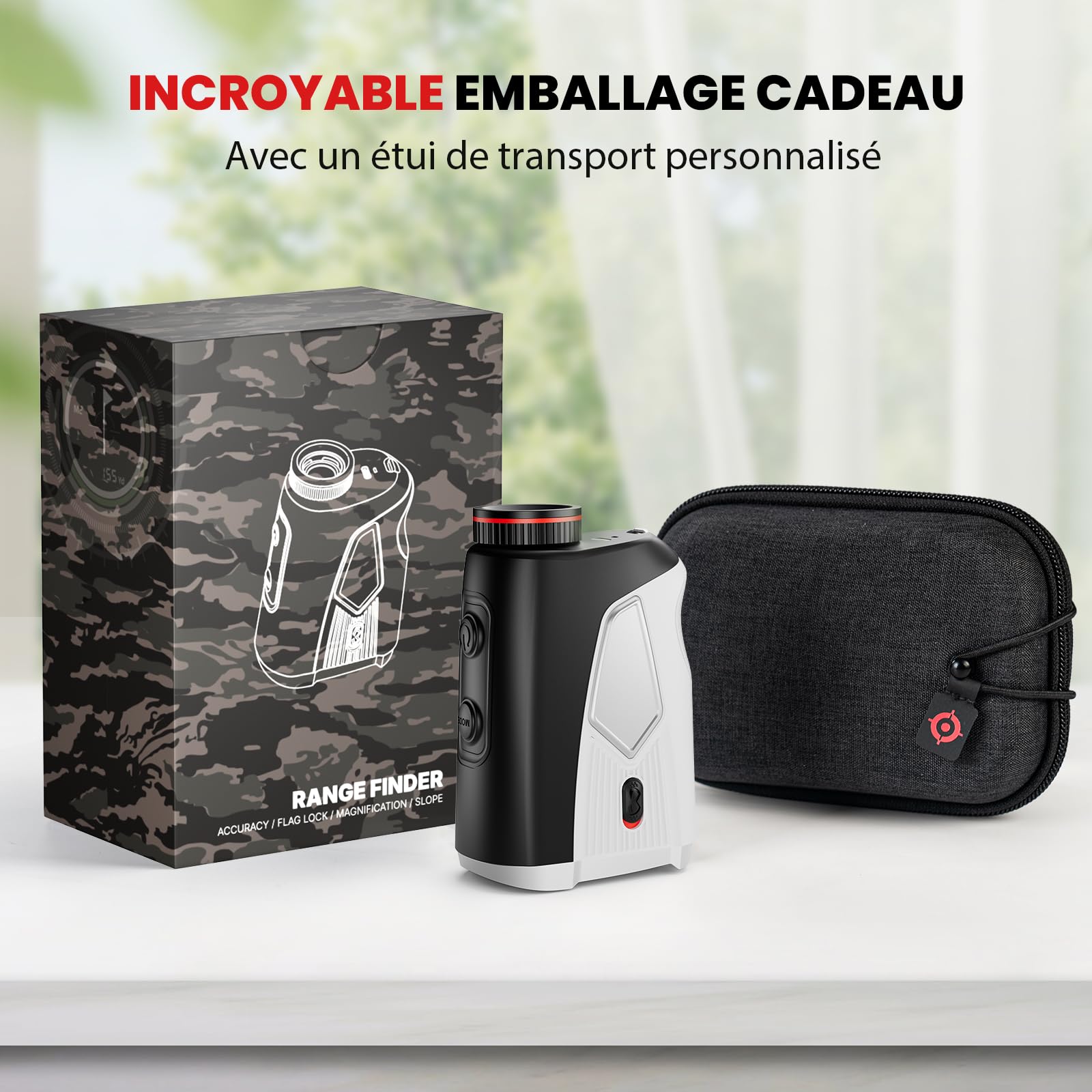 Télémètre de golf avec pente marche/arrêt, 1 374 m, grossissement 7x, haute précision, pour golf/chasse, verrouillage de drapeau avec vibration, télémètre de golf portable, rechargeable