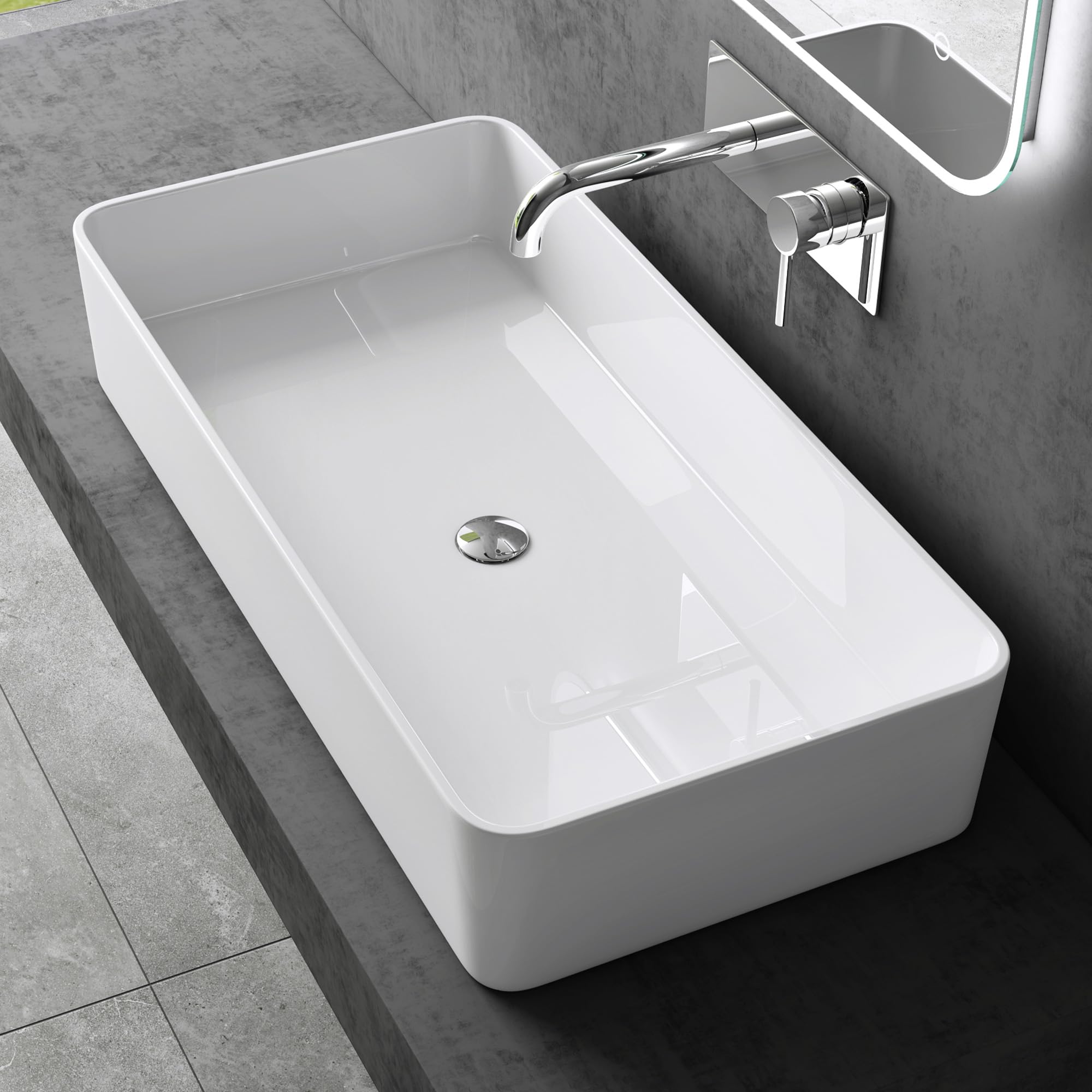 doporro Lavabo da Appoggio Rettangolare in Marmoresina Bianco Lucido 80x40x15 cm, Lavandino Bagno Moderno Colossum102