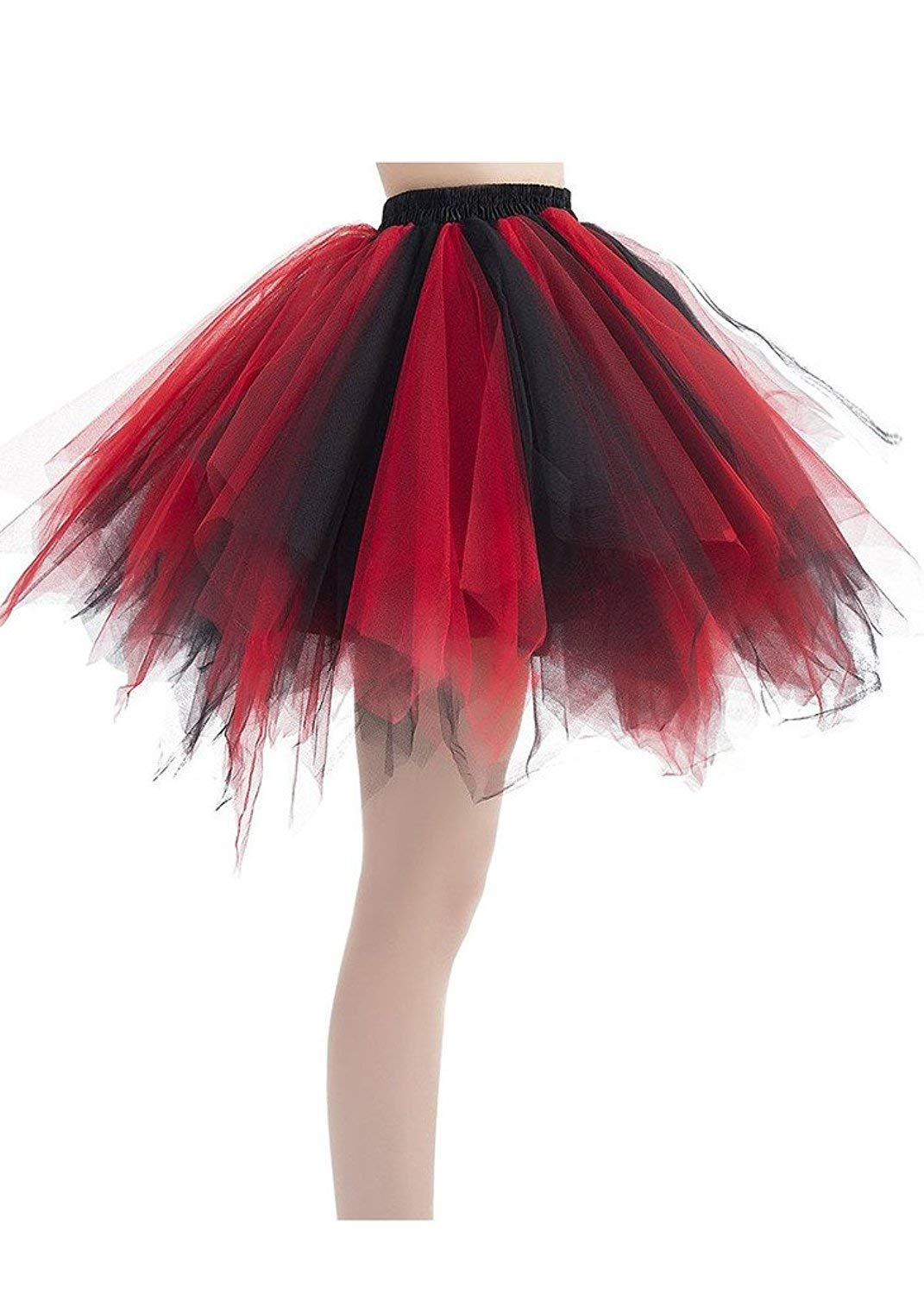 ChicWind Womens Black Red Puffy Tutu Layered Tulle Petticoat Skirt for Party