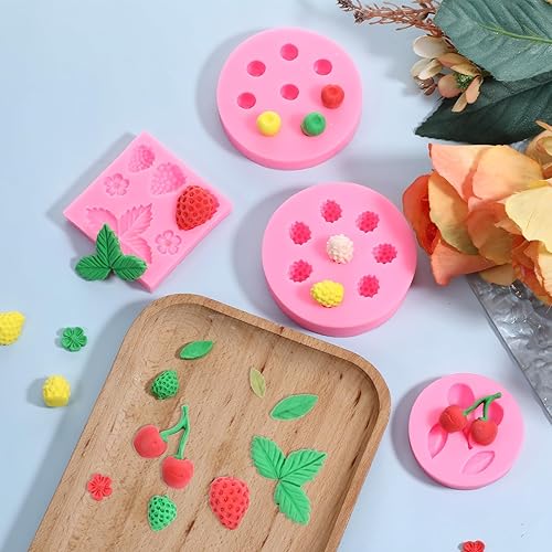 Miniatura 4 de 4 moldes de silicona de arándanos, moldes de fondant de cereza, exquisito molde de chocolate con fresa, mini moldes de silicona 3D para hacer velas,