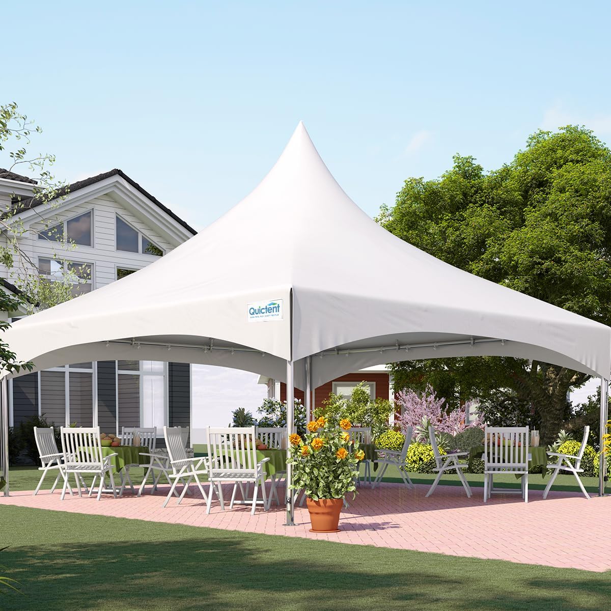 Quictent 20x20ft Party Tent Outdoor Heavy Duty Frame Tent Fire Retardant White Vinyl, 80 Person Capacity Tent for Parties, Weddings, and Events, Commercial and Residential Use No Sides