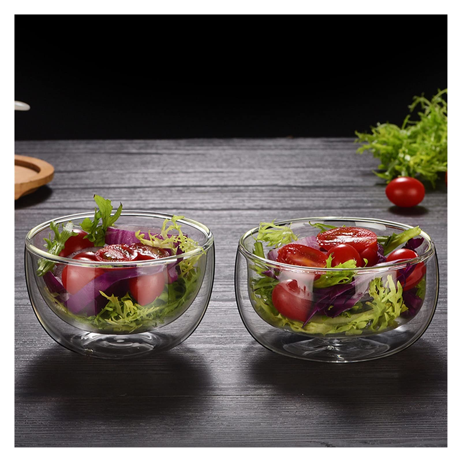 Glasschüssel/Salatschüssel Doppelwandglasschüssel Wärmebeständiger Glasgeschirr Transparente Früchte Salat Instant Nudeln Schüsseln Hohe Temperatur Knabberschale (Color : 300ml Double Bowl)