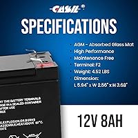 Vista 5 de Casil CA1280 12V 8Ah SLA/AGM Sealed Lead Acid Maintenance-Free Battery – F2 Terminals