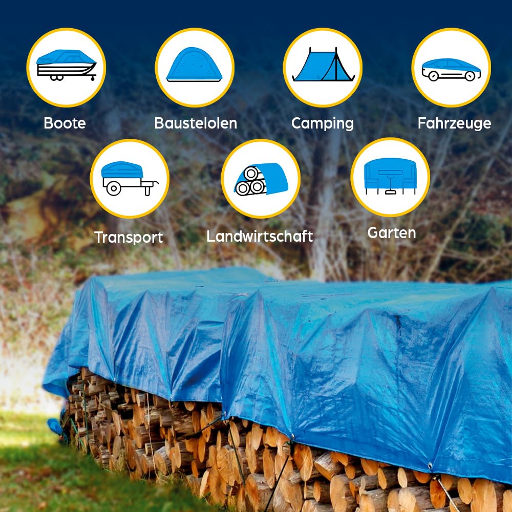 10x Telo Impermeabile Esterno 3 x 3 m | Telone Occhiellato Multiuso Blu -Teloni Impermeabili Occhiellati per Mobili da Giardino, Teli Copritutto con filtro UV