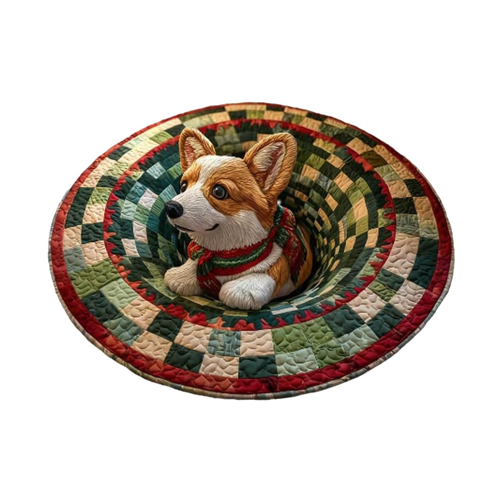 Christmas 2D Rugs Christmas Optical Illusion Rugs Decorative Rug with Depth Pattern Theme Christmas Patterns Santa Claus Quilted Round Matsoft Durable Fabric Home Parties Festival Essentials (A)