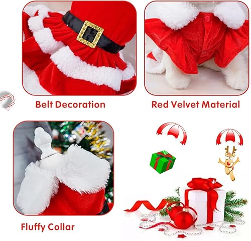 Miniatura 4 de Idepet Traje de Navidad para perro, vestido de Papá Noel, disfraz de cachorro, falda de perro de Navidad para perros pequeños, niñas, ropa térmica