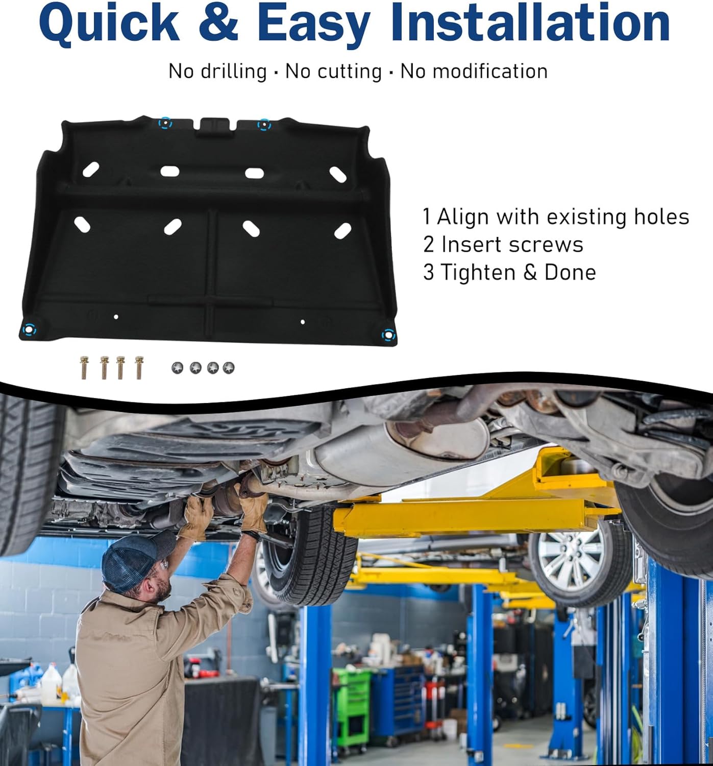 ELITEWILL Engine Splash Shield Guard Underbody Cover Panel ML3Z-7222-D with Mounting Screws Compatible with 2015-2020 Ford F150 Gas Engine, Not Fit for Raptor or 3.0L Diesel