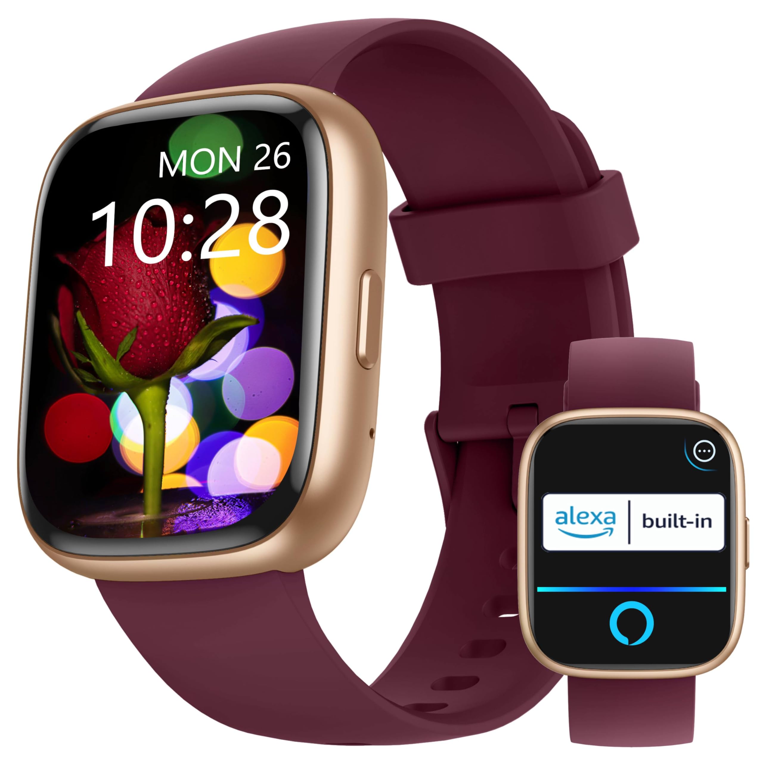 KALINCO Alexa Smartwatch Damen Herren, Telefonfunktion, IP68 Wasserdicht Fitnessuhr mit Herzfrequenz Stress SpO2 Gesundheitserinnerungen, Schrittzähler Schlafanalyse 100+ Sportmodi, für Android & iOS