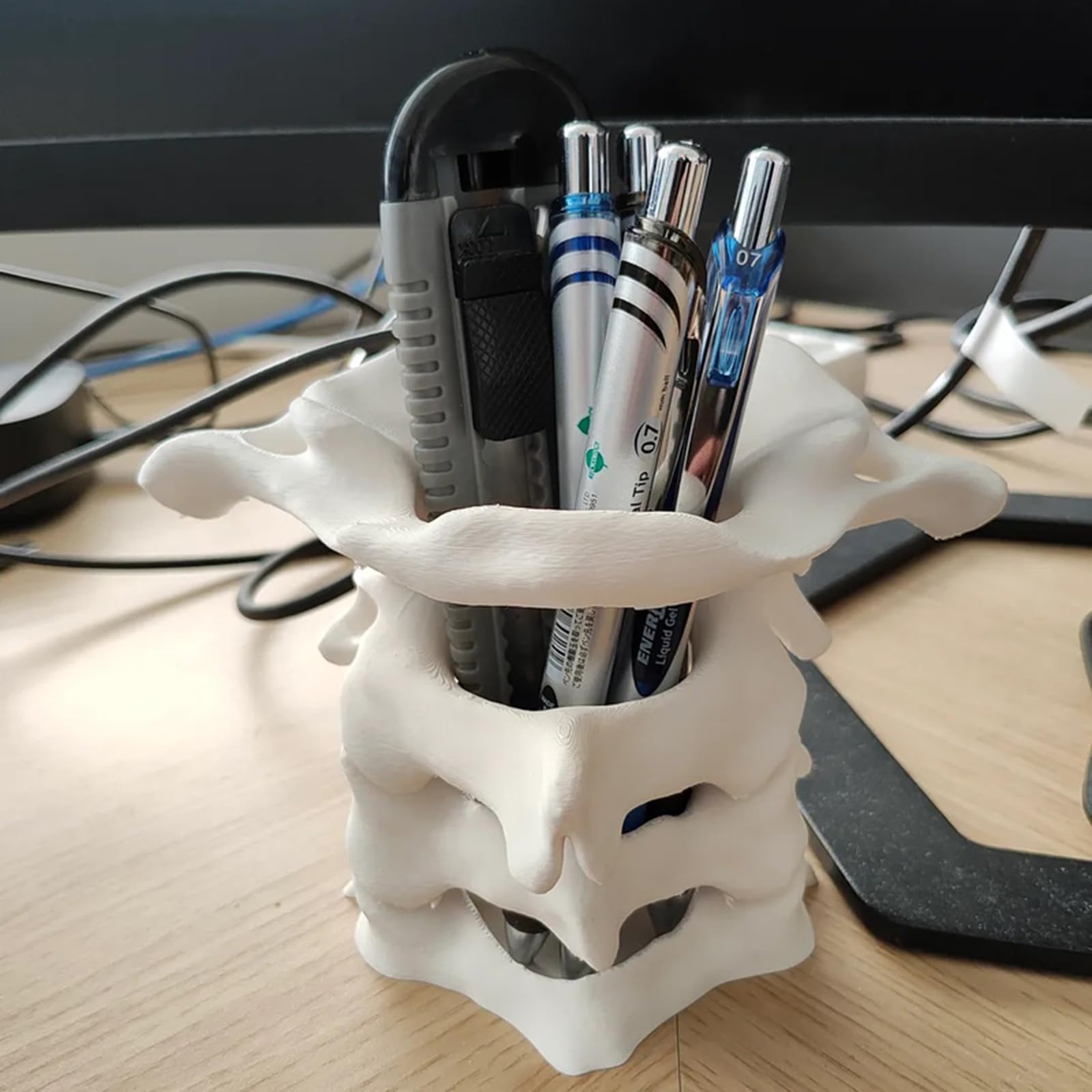 Portapenne a Colonna Vertebrale Stampato in 3D - Organizer da Scrivania per Penne - Regali per la Laurea in Medicina,Bianca,10cm