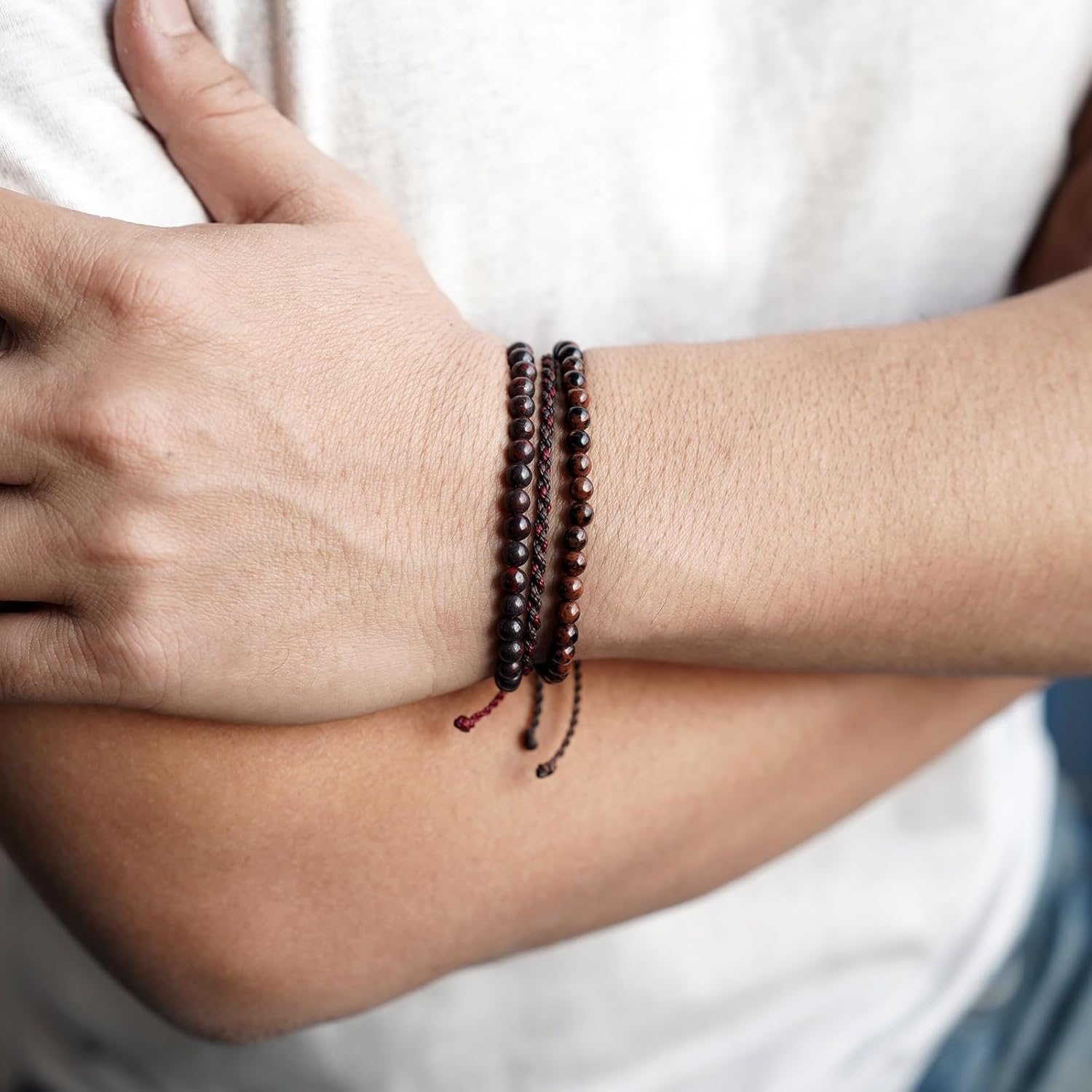 Mezcla Vida 3 Pcs Handmade Natural Gemstone Beaded Bracelet, Adjustable Waterproof Rope Bracelet Set, Valentines Day Birthday Gifts for Boyfriend Husband Him - Image 3