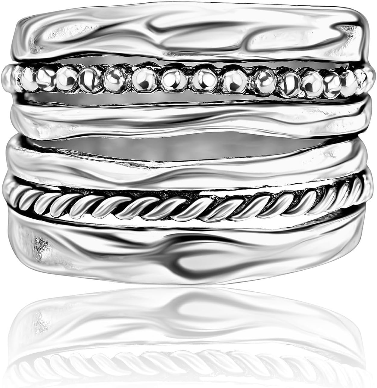 JEAN RACHEL JEWELRY 925 Sterling Silver Ring - Wide Multi Strand Rope & Bead Vintage Design - Hypoallergenic, Lead & Nickel Free Jewelry - Artisan Handcrafted Statement Rings for Women - Image 3