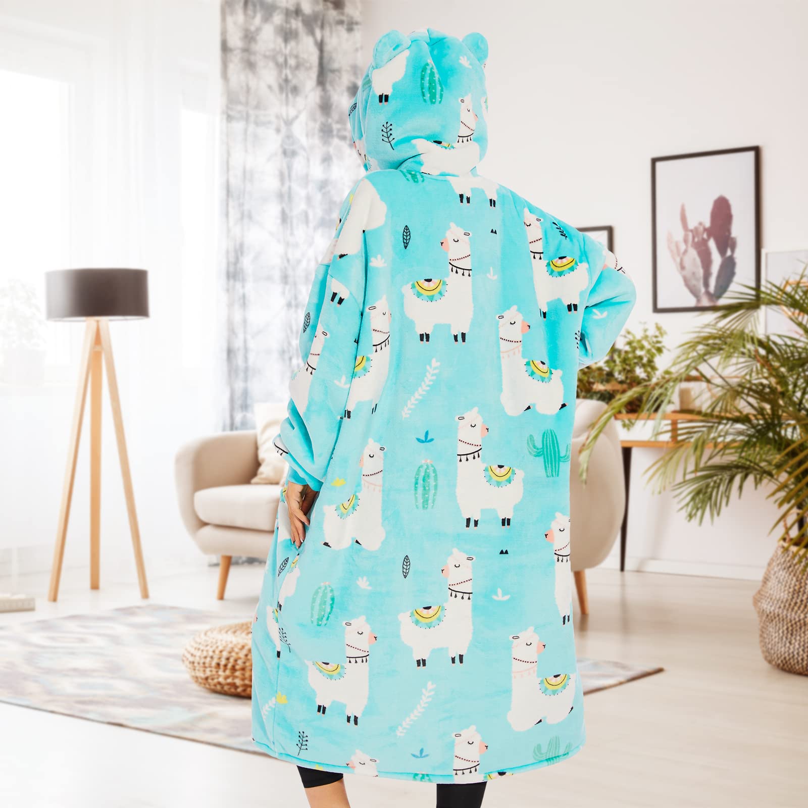 THREE POODLE Felpa Coperta Oversize Donna, Pile Gigante con Maniche e Cappuccio