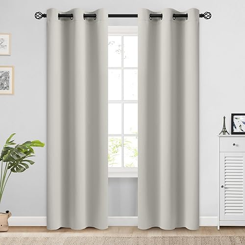 Miniatura 111 de COSVIYA Cortinas 100% opacas para dormitorio con forro negro, bloqueo de luz completa, aislamiento térmico y ojales, tratamiento de ventana de 54