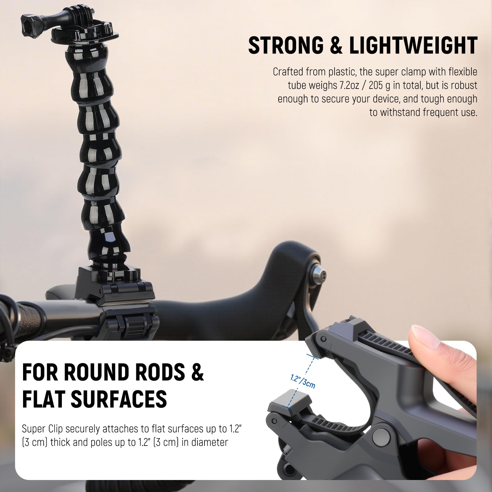 NEEWER Supporto a Morsetto Flessibile Compatibile con GoPro DJI Action Camera, Sostegno a Super Clamp Flessibile, Clip per Asta Scrivania con Tubo e Adattatore, Accessori per Foto/Videografia, GP-80
