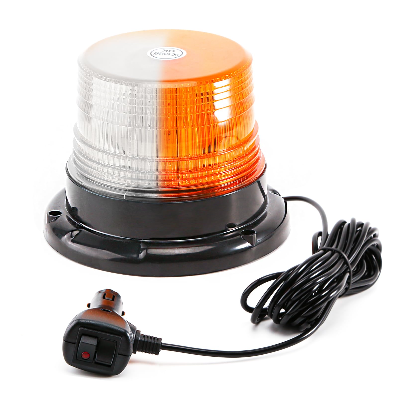 Amber/White Rooftop Beacon Strobe Lights w/Magnetic Base, 1-Pcs