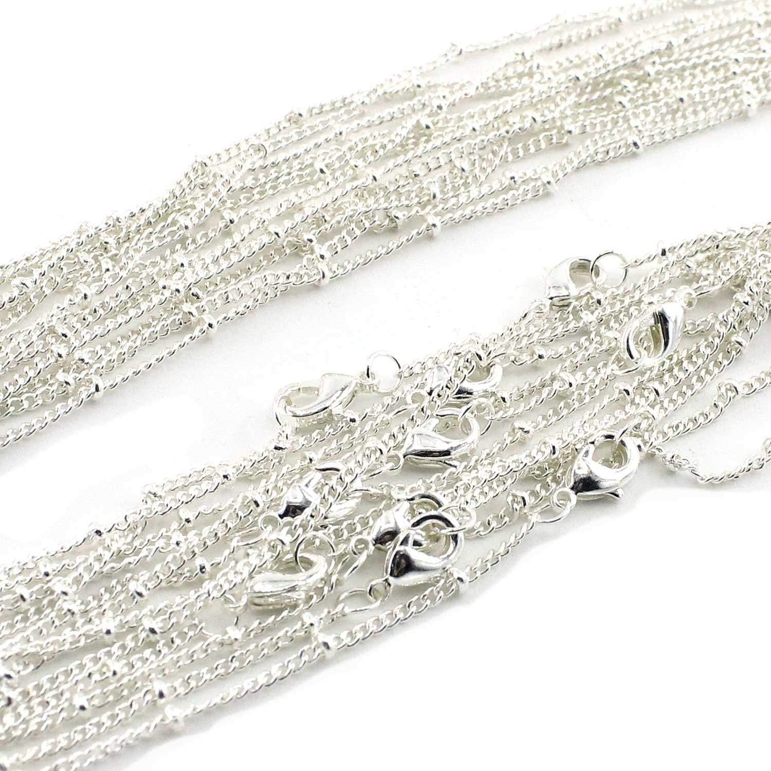 12PCS Silver Plated Brass Curb Chain Satellite Beaded Chains Bulk for Jewelry Making (18 Inch(1.5mm))