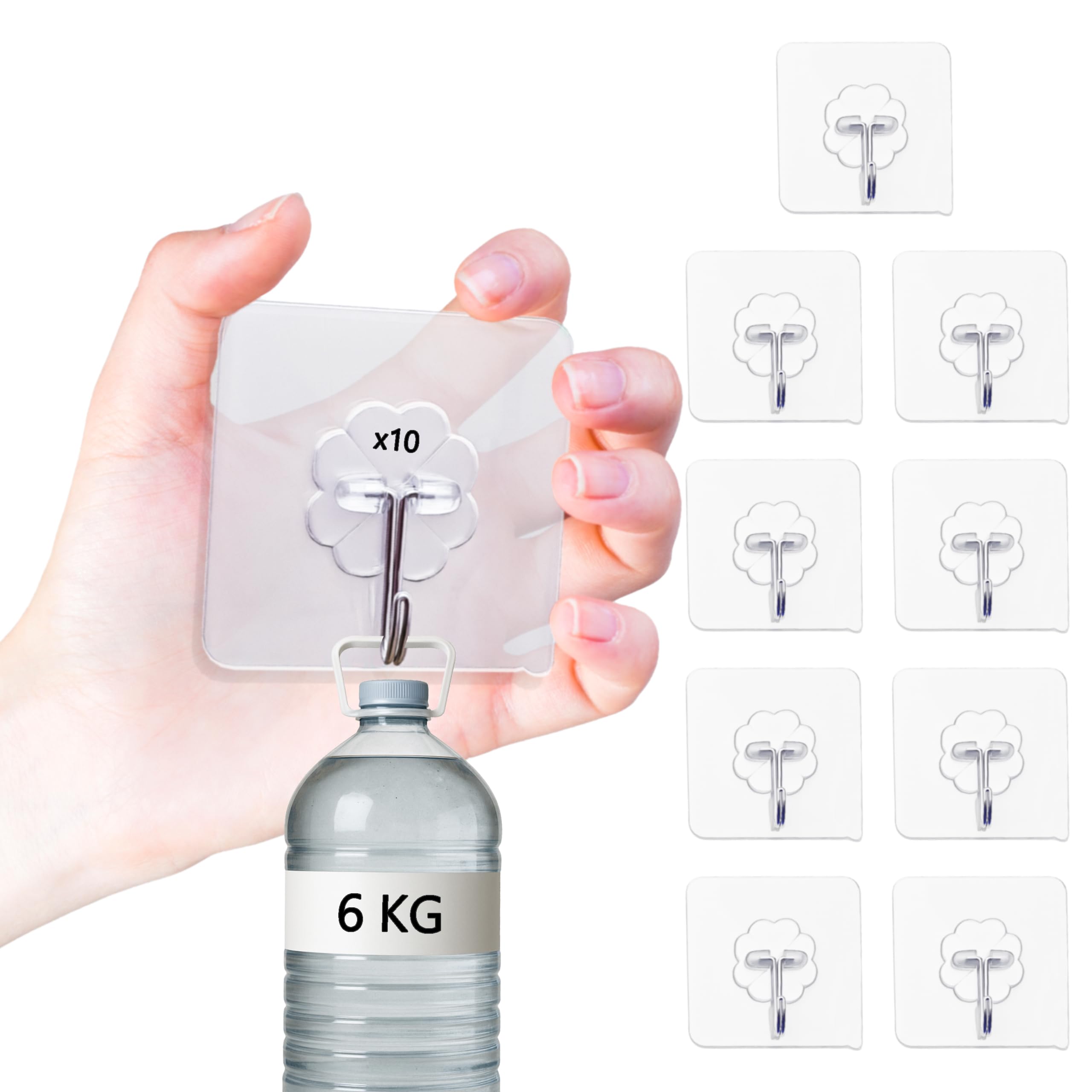 Ganchos Adhesivos Transparentes para Pared, Colgadores de Cocina y Baño Sin Taladro