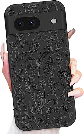 Toycamp for Google Pixel 8A Case 6.1 Inch - Women Girls Flower Floral Cute Phone Cover Black Frosted Slim Fit Design Soft TPU Shockproof Protective Girly Pretty Unique Fashion for Google 8A Case