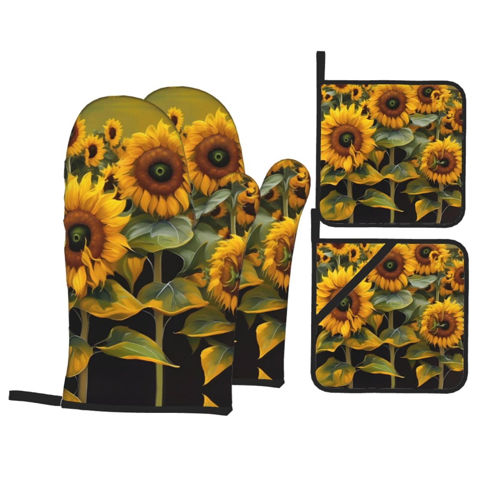 Sunflowers Print Oven Mitts,Pot Holders, Heat Resistant Oven Mitts Gloves,Hot Pads for Kitchen Cooking Grill