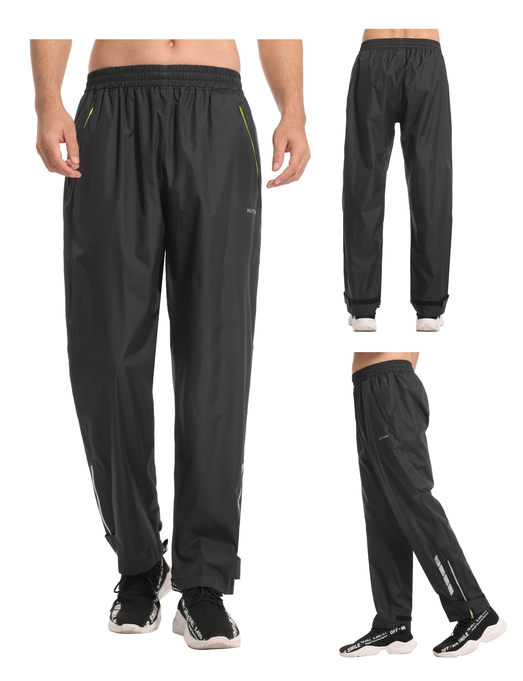 KUTOOK Pantalones Lluvia, Chubasquero Ligeros Hombre, 100% Impermeables,Transpirables, con Costura sellada, para Trekking, Senderismo, Montaña, Golf, Pesca, Ciclismo, Moto RP500