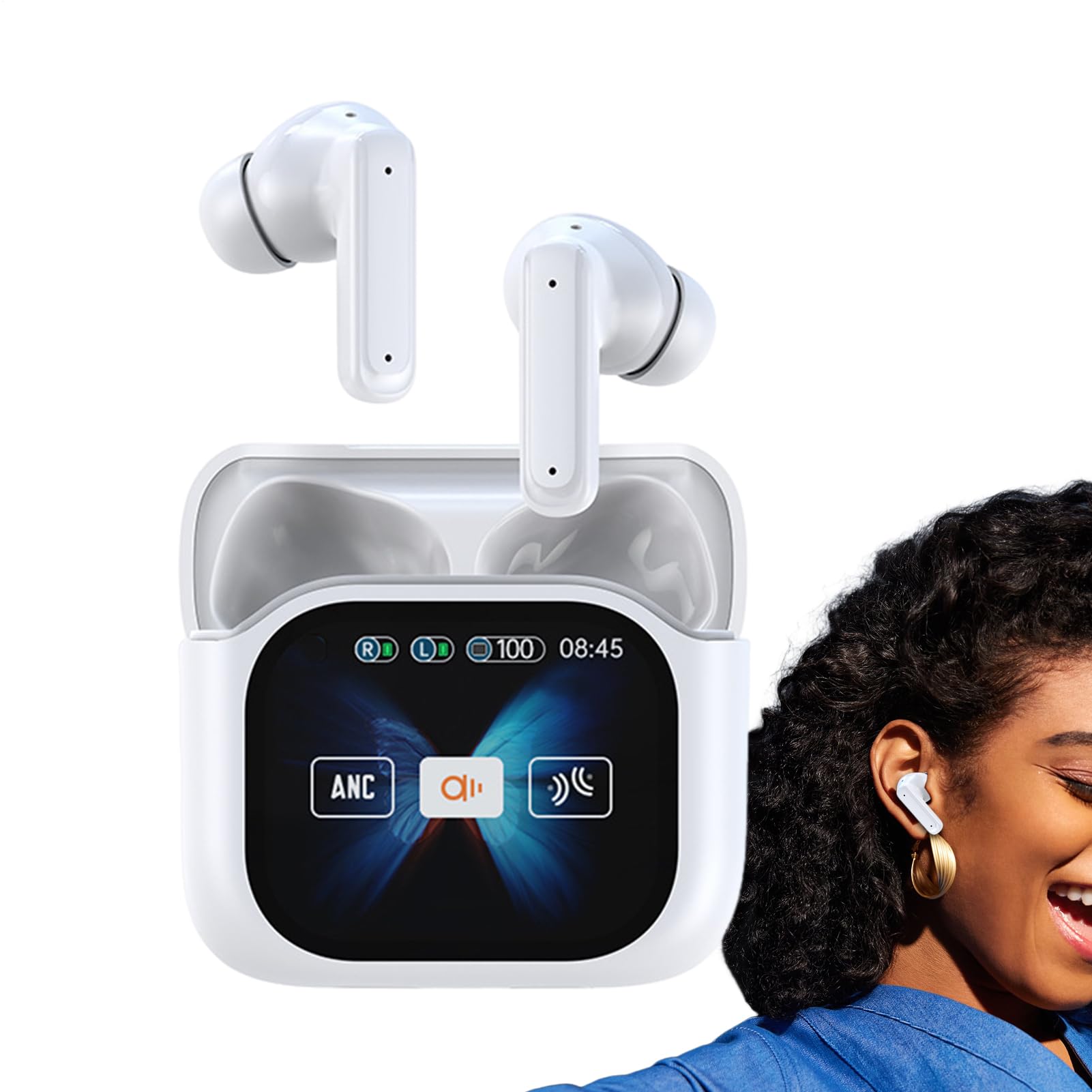 Auricolari per traduttori: dispositivo AI wireless, auricolare intelligente, traduttore vocale in reale, auricolare con display LED | Accessorio per la cancellazione del rumore per all