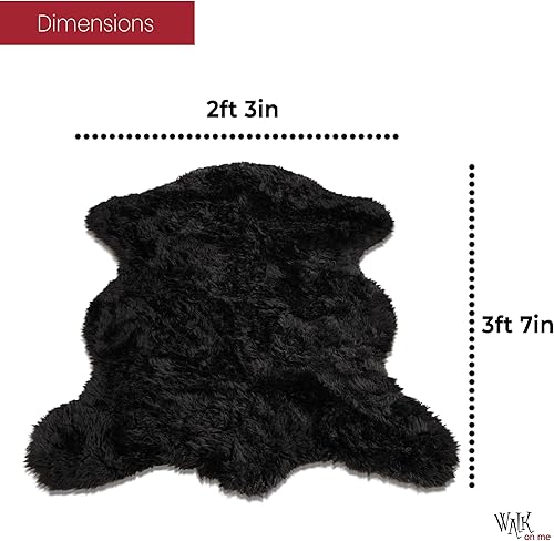 Miniatura 2 de Alfombra de piel sintética suave y sedosa, 2 x 4 pies, alfombra negra esponjosa fabricada en Francia, alfombra de piel de oveja, alfombra lanuda