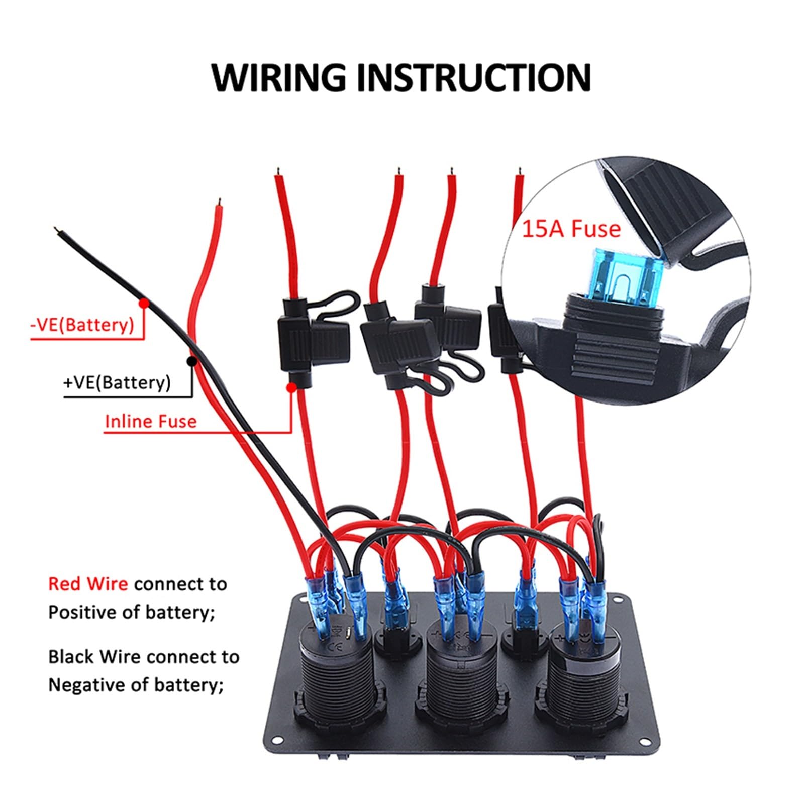 Panel przełącznika kołyskowego LED z woltomierzem cyfrowym podwójny Port USB połączenie gniazda 12V wodoodporne przełączniki do samochodu łódź morska (Color : Blue A)