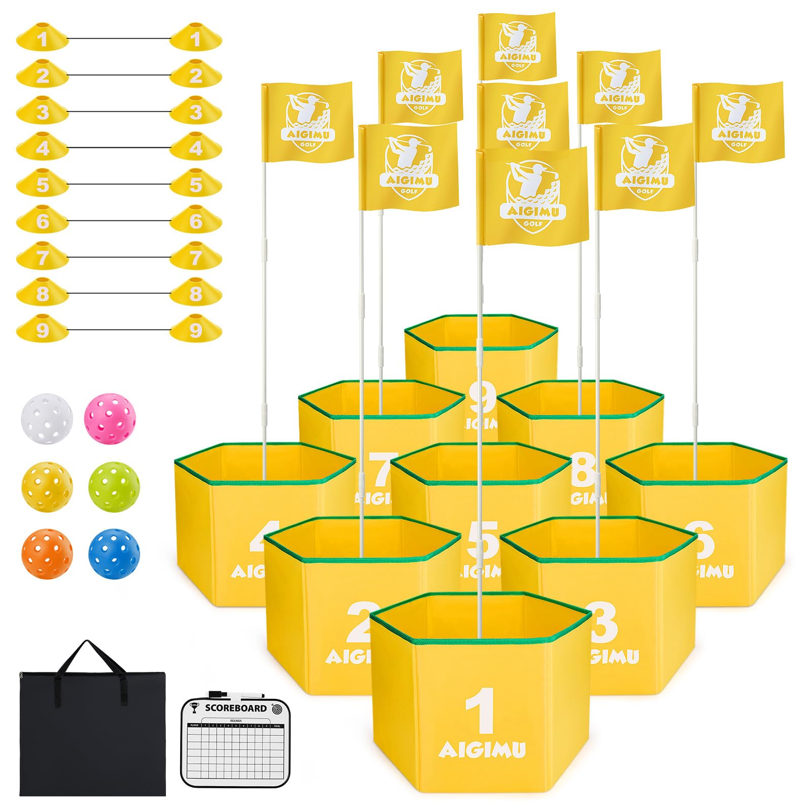 Golf Bucket Game 9 Holes,Golf Yard Games for Adults and Family,Golf Backyard Game for Outdoor Indoor, Golf Practice Game-Portable Golf Course Play Lawn,Park,Beach,Yard,Golf Gifts for Christmas