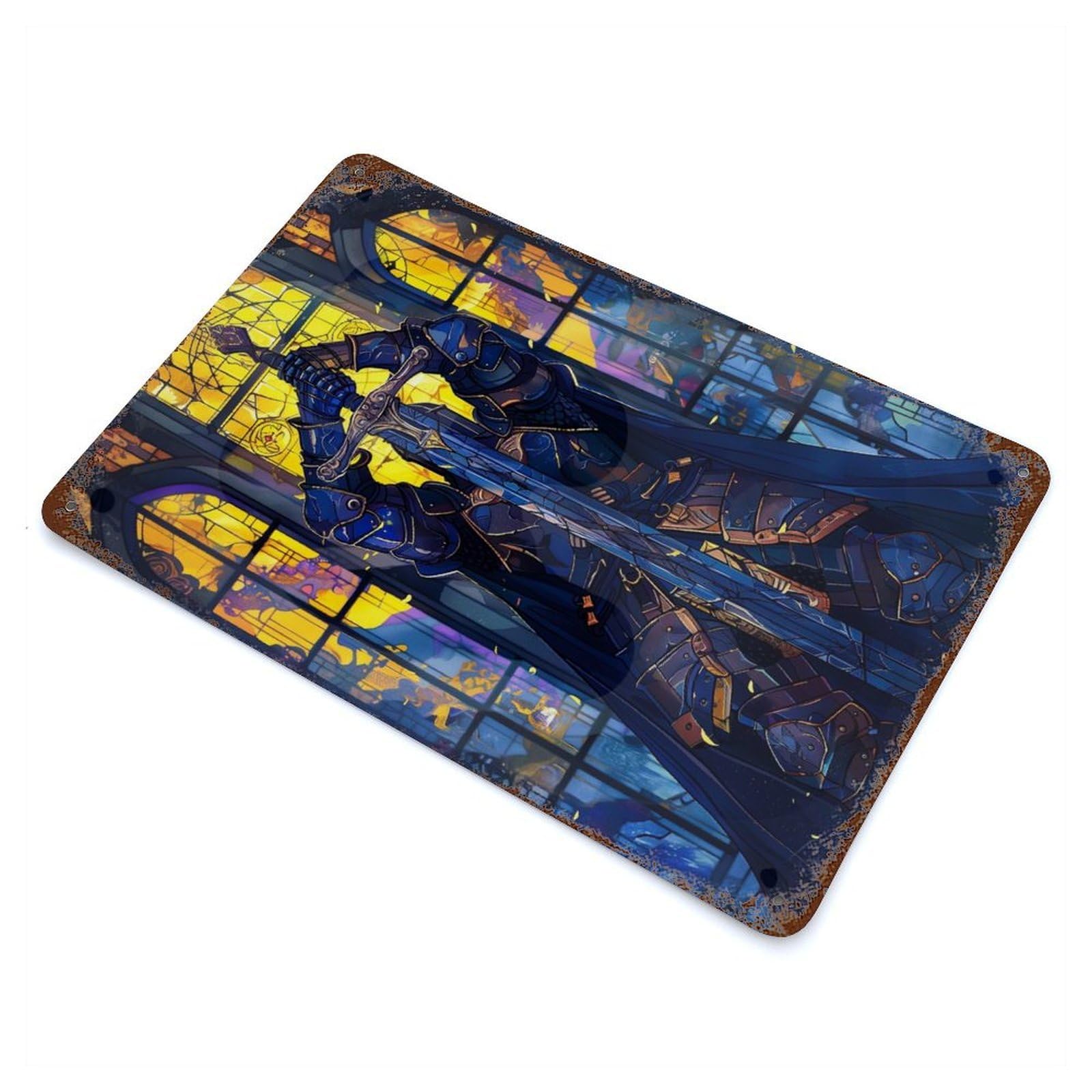 Paladin Stained Glass Rust Effect Tin Sign 11.8"x7.9", Novelty Wall Decor for Garage, Pub Or Kitchen
