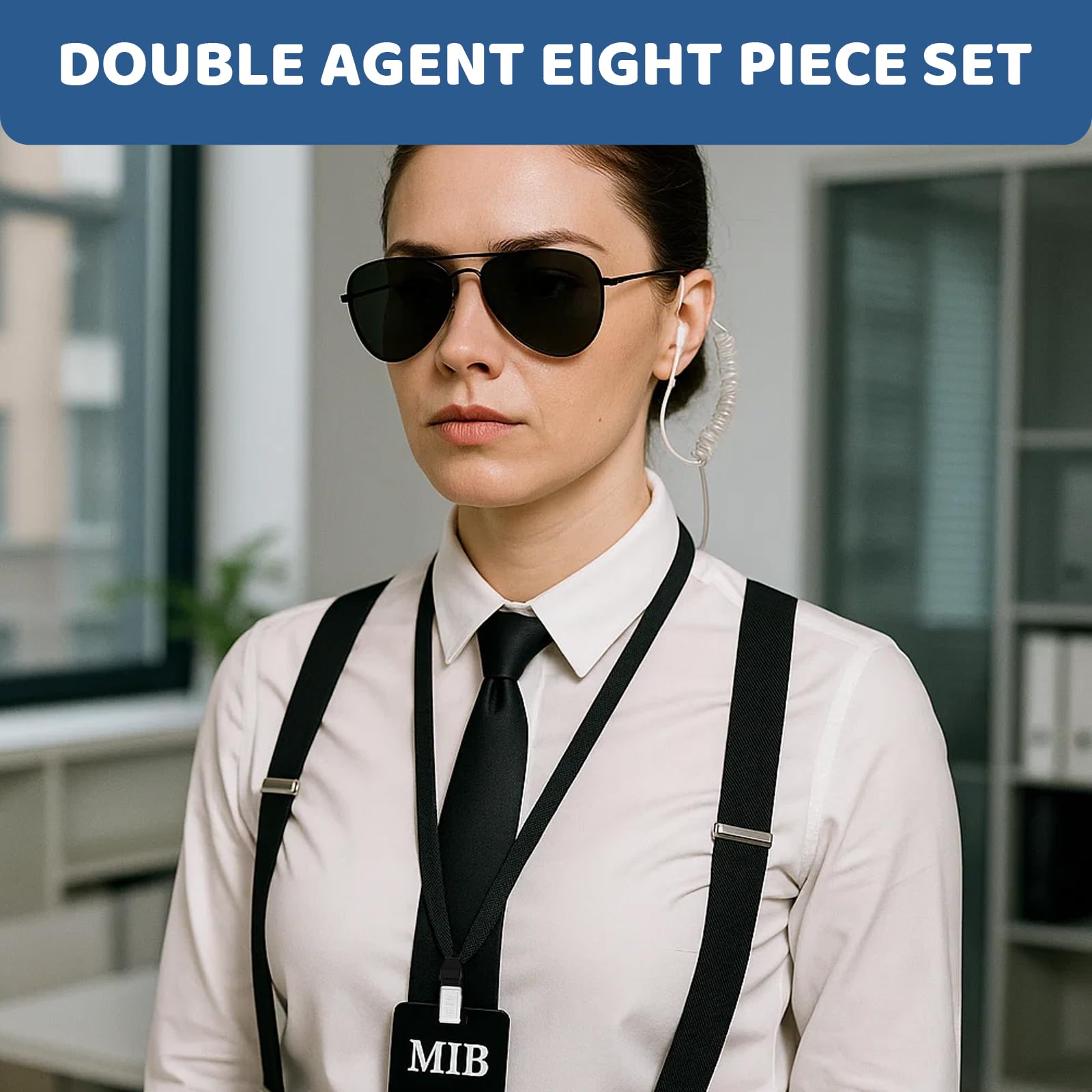 YTPAFK Men in Black Costume Accessories, 5-Piece Spy Kit for Role Play Includes Tie, Badge, Earpiece, Suspenders - Image 4