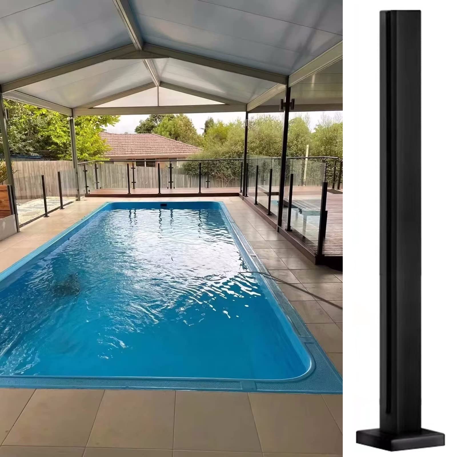 Poste de vidrio negro en acero inoxidable 304 para barandillas de exterior modernas de 110 cm