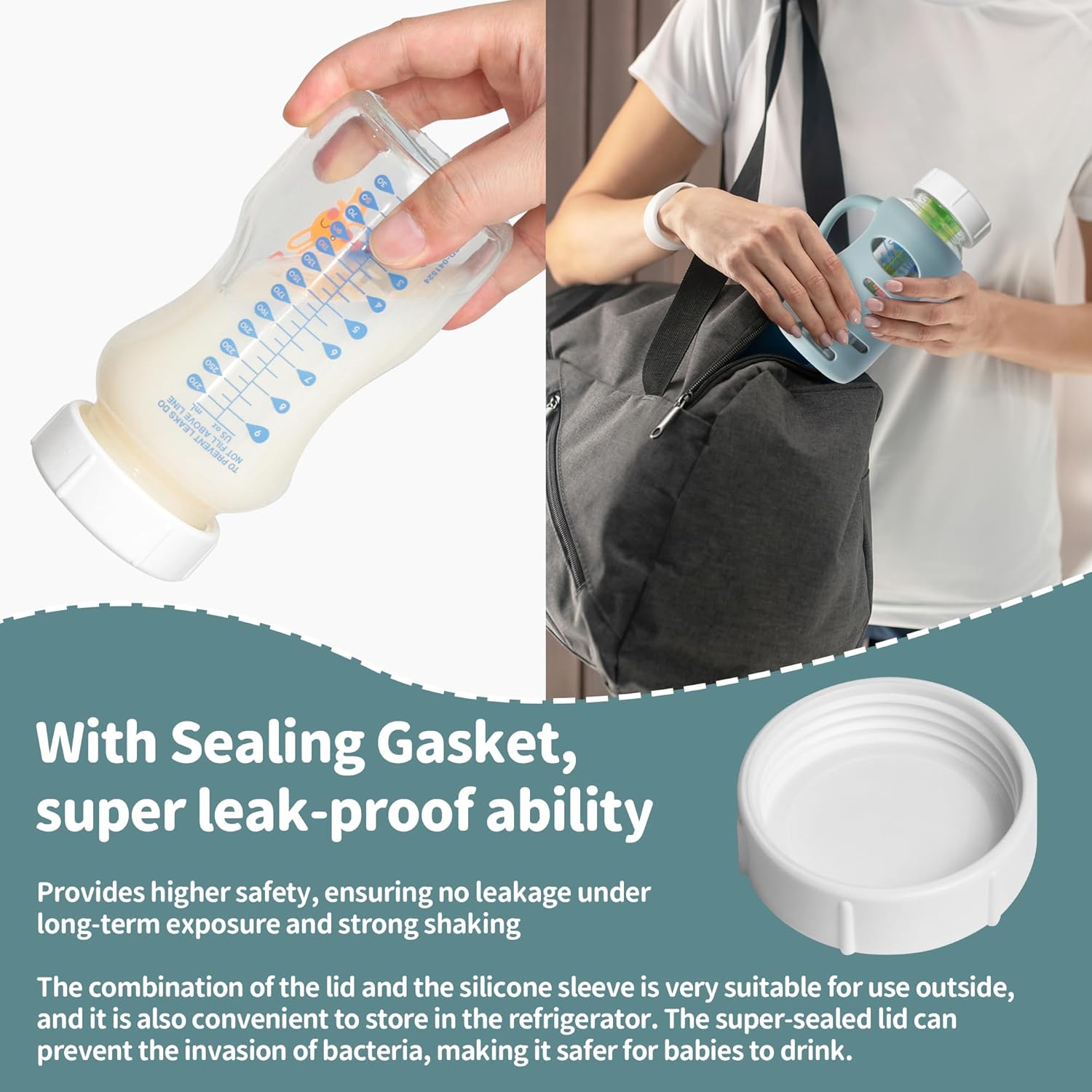 3 Pack Silicone Sleeves for Dr Brown Wide-Neck Glass Baby Bottles, Food GradeAnti Breakage Baby Bottle Holder with Handles and 3pcs Travel Bottle Caps, 9oz - Image 6