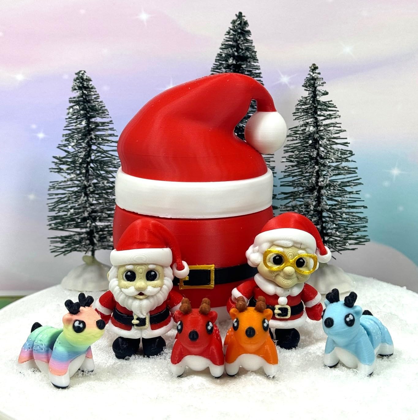 6Pcs Christmas Set Fidget Toys, 3D Printed Articulated Fidget Toys, Mini Santa Claus, Mrs. Clause and 4 Mini Reindeers Fidget ADHD Toy - Santa-SET1