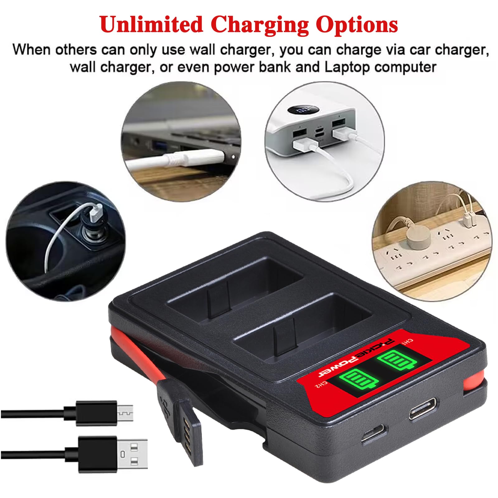 Pickle Power 2Pcs LP-E17 Batteries 1100 mAh avec Double Chargeur USB intégré pour Canon Rebel SL3 SL2 T8i T7i T6i T6s EOS M3 M5 M6 8000D 800D 760D 750D 200D 77D Kiss X8i