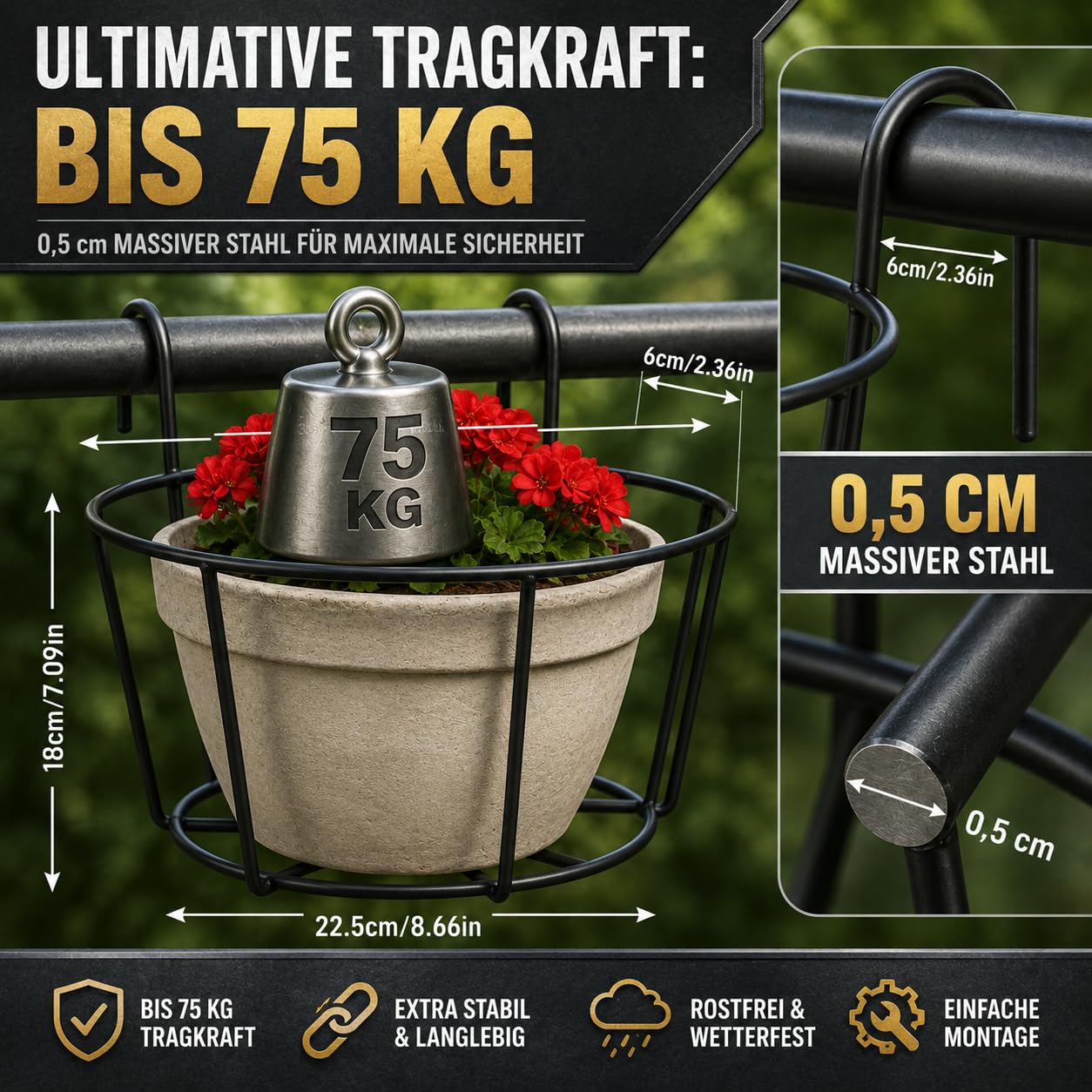 HEMOTON 2 Stücke Blumentopf Halterung Metall Blumentopfhalter Geländer Pflanzgefäße Balkongeländer Pflanzkörbe Regal Hängende Blumenregal Blumenkasten für Garten Balkon Terrasse Zaun 30cm
