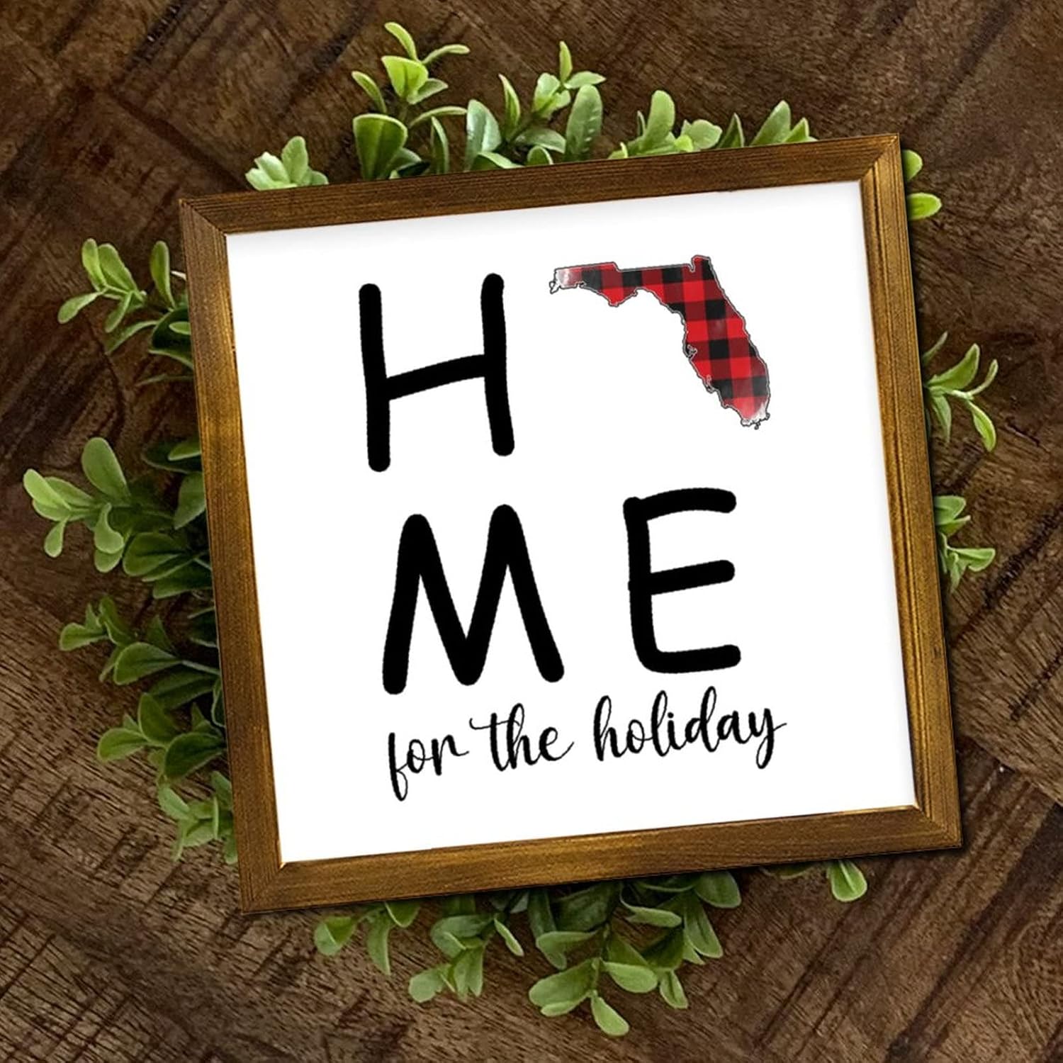 Florida Buffalo Check Home for The Holiday Wooden Framed Sign Family Prayer Wall Sign Farmhouse Wall Art Home Decor for Home Laundry Room Kitchen Bedroom 12x12 Inch