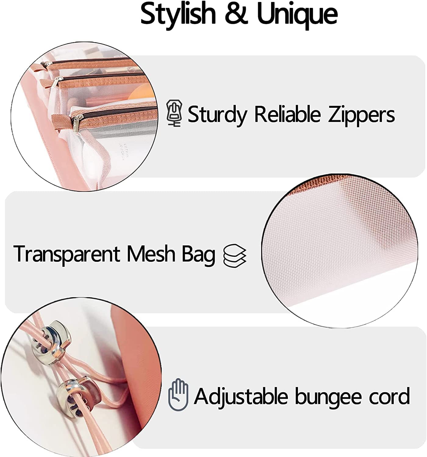 MURTISIDDH Roll Up Foldable Cosmetic Makeup Toiletry Storage Organizer Bag Kit Removable Mesh Pouch (Rose Gold) 4