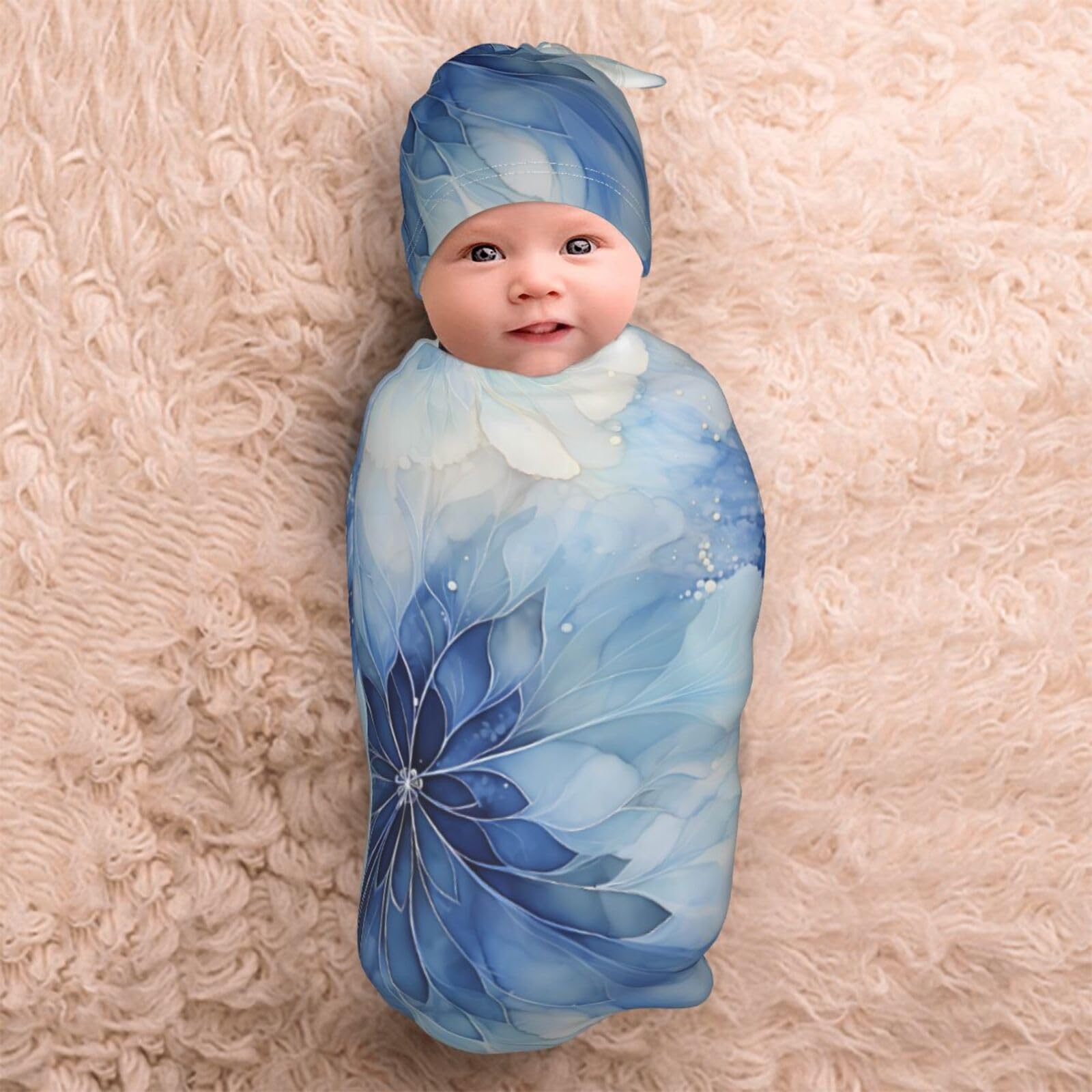 3d fiori Swaddle coperta e cappello set per neonati avvolgente accogliente per neonati bambino comfort 29x53 cm