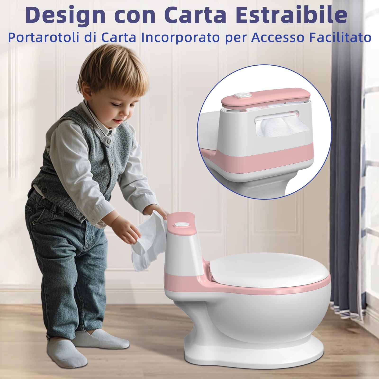 Vasetto per Bambini WC,Vasino Bambini, ragazzi e ragazze, Vasino da Viaggio per Bambini, Antiscivolo, Rimovibile, per Baby da 1 a 3 Anni, Rosa