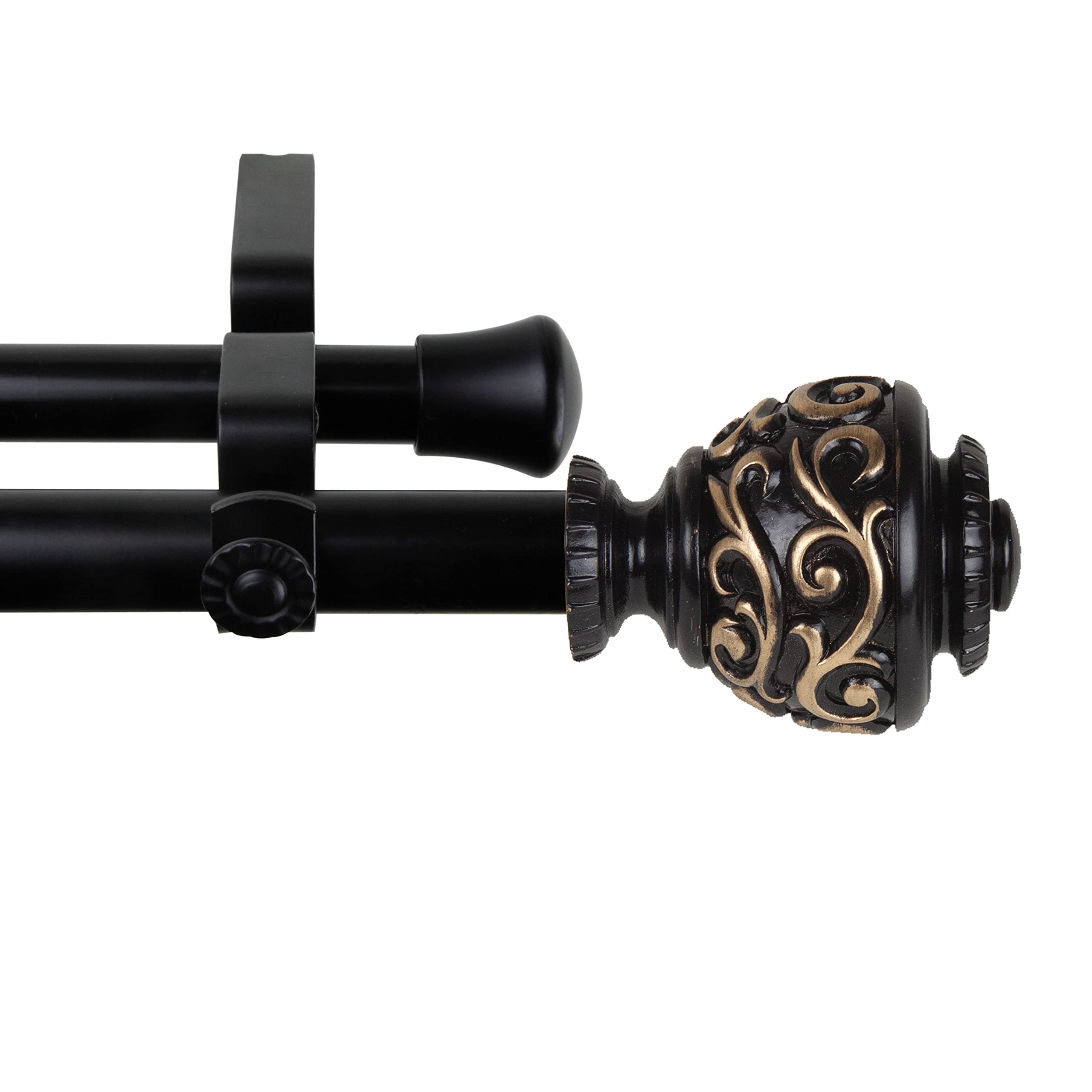 A&F Rod Décor - Jamila 13/16" Double Curtain Rod 66-120 inch - Black