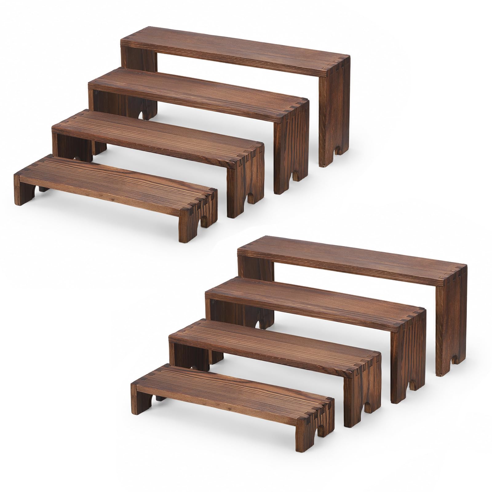TranRantic 2 Set 4-Tier Wooden Display Stands, Stackable Tiered Risers