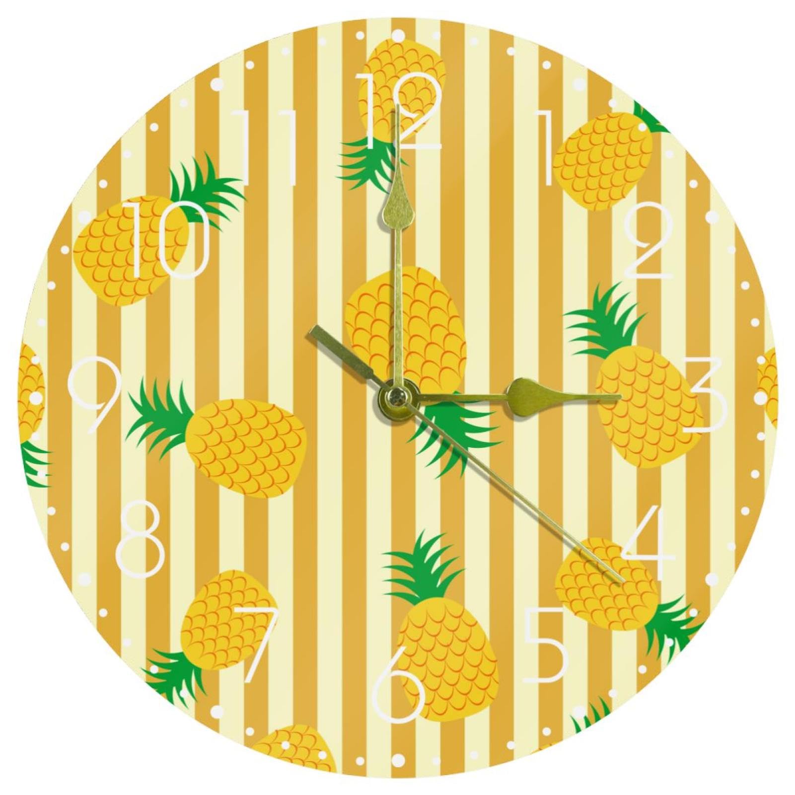 Horloge murale ronde en acrylique design ananas silencieux pour salon